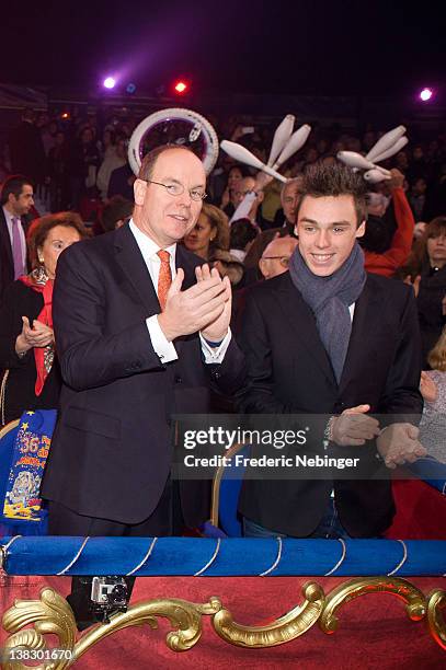 Prince Albert II of Monaco and Louis Ducruet attend the 'New Generation' - First Young Artists Circus Competition in Monaco Award Ceremony at...