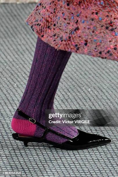 Model walks the runway during the Chanel Ready to Wear Fall/Winter 2022-2023 fashion show as part of the Paris Fashion Week on March 8, 2022 in...