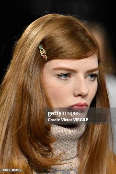 Model walks the runway during the Chanel Ready to Wear Fall/Winter 2022-2023 fashion show as part of the Paris Fashion Week on March 8, 2022 in...