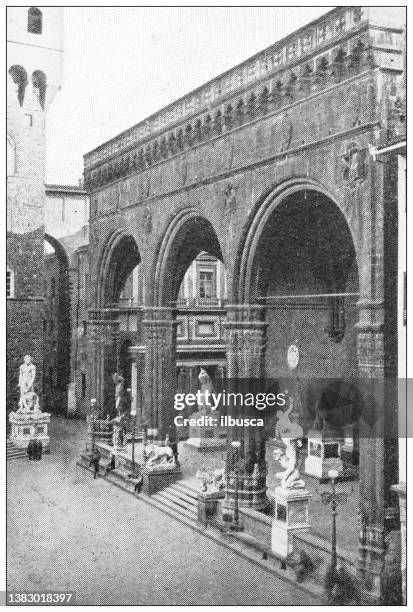 antike reisefotografien von florenz und der toskana: loggia dei lanzi (loggia della signoria) - brescia stock-grafiken, -clipart, -cartoons und -symbole