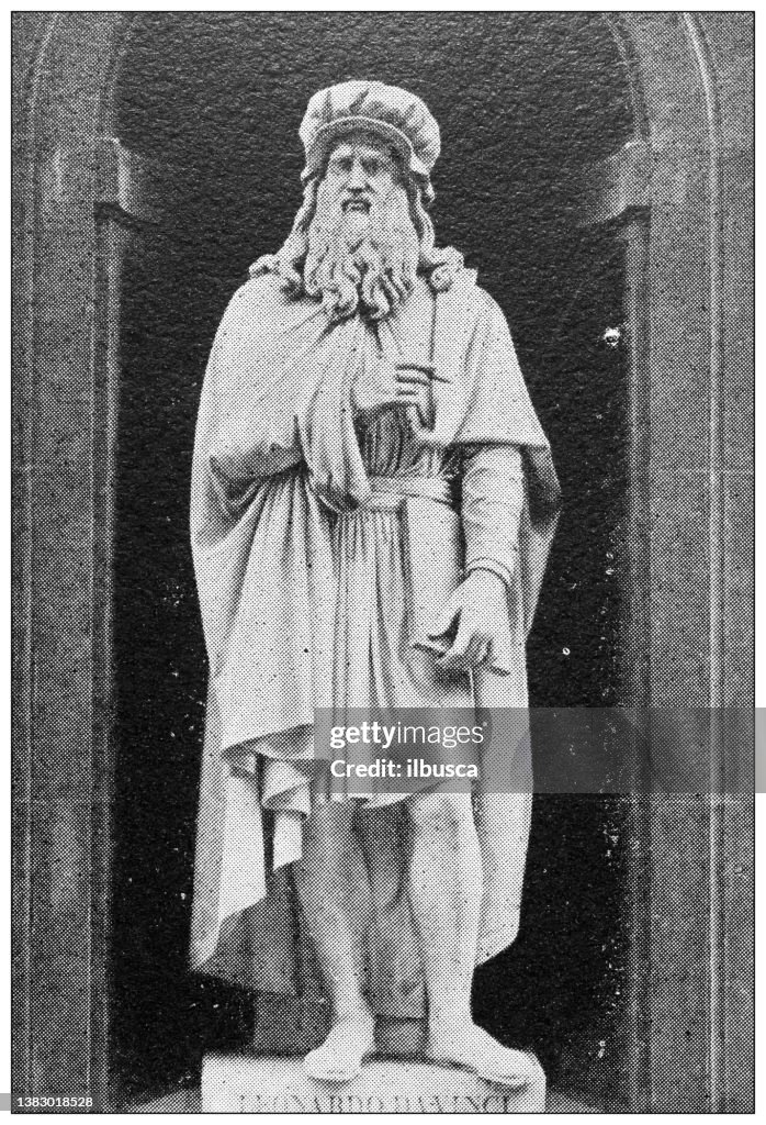 Antique travel photographs of Florence and Tuscany: Statue of Leonardo Da Vinci