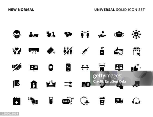 new normal universal solid icon set - home delivery icon stock illustrations