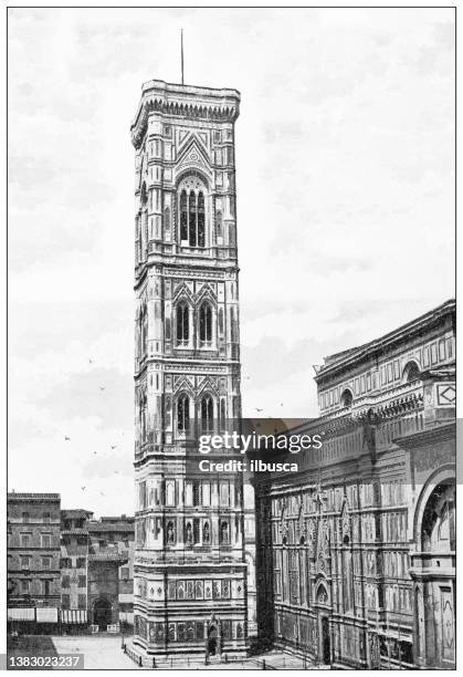 ilustraciones, imágenes clip art, dibujos animados e iconos de stock de fotografías de viajes antiguas de florencia y toscana: cattedrale di santa maria del fiore, duomo di firenze - fiore