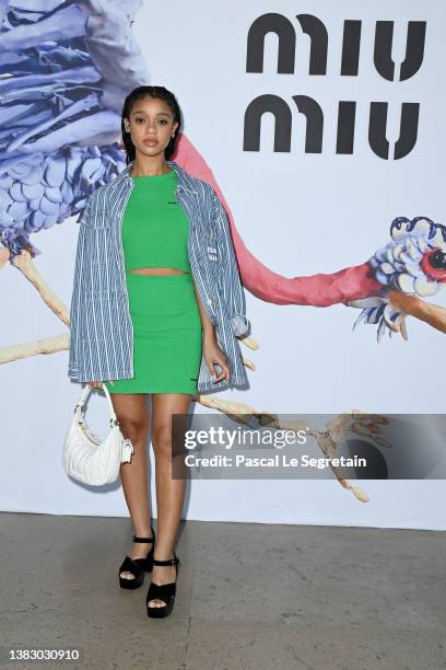 Tiffany Boone attends the Miu Miu Womenswear Fall/Winter 2022/2023 show as part of Paris Fashion Week on March 08, 2022 in Paris, France.