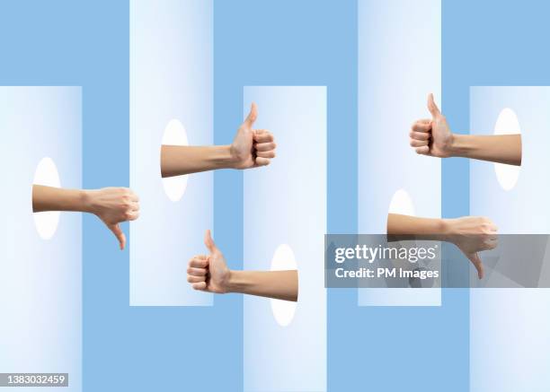 thumbs up or thumbs down - polegar para baixo imagens e fotografias de stock