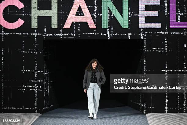 Fashion designer Virginie Viard walks the runway during the Chanel Womenswear Fall/Winter 2022-2023 show as part of Paris Fashion Week on March 08,...