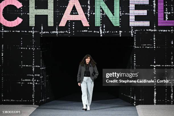 Fashion designer Virginie Viard walks the runway during the Chanel Womenswear Fall/Winter 2022-2023 show as part of Paris Fashion Week on March 08,...