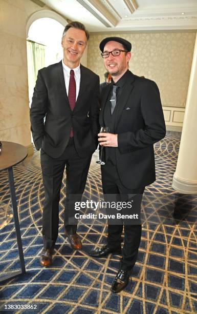 David Morrissey and Lewis Arnold attend The South Bank Sky Arts Awards 2023 at The Savoy Hotel on July 2, 2023 in London, England.