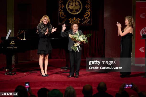 Soprano Isabel Penagos , accompanied by actress Cayetana Guillen Cuervo and soprano Pilar Jurado receives a Tribute from the Academy of Performing...