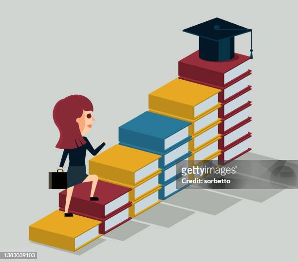 businesswoman - academic achievement - learning objectives text stock illustrations
