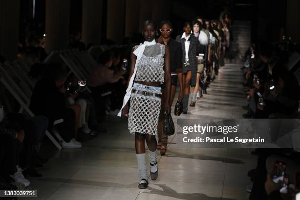 Models walk the runway during the Miu Miu Womenswear Fall/Winter 2022-2023 show as part of Paris Fashion Week on March 08, 2022 in Paris, France.