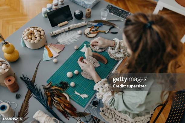 young women making handmade jewelry at studio - art and craft product stock pictures, royalty-free photos & images