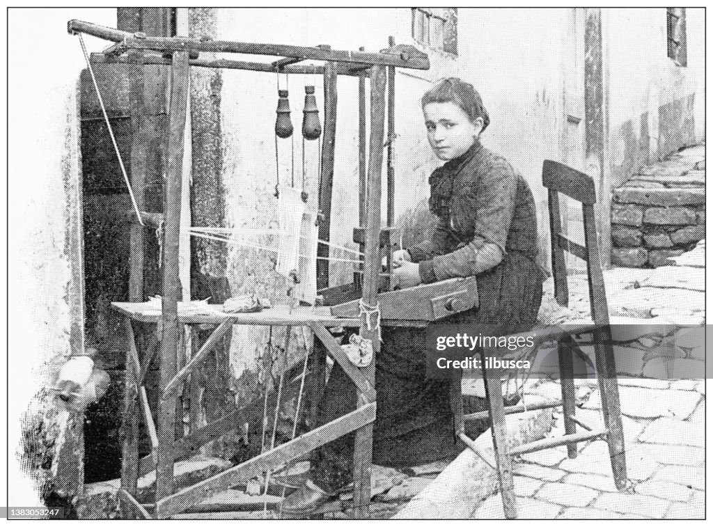 Antique travel photographs of Naples and Campania: Woman working in the street