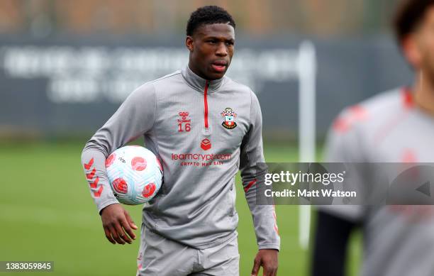 Thierry Small during a Southampton FC training session at the Staplewood Campus, on March 08, 2022 in Southampton, England.