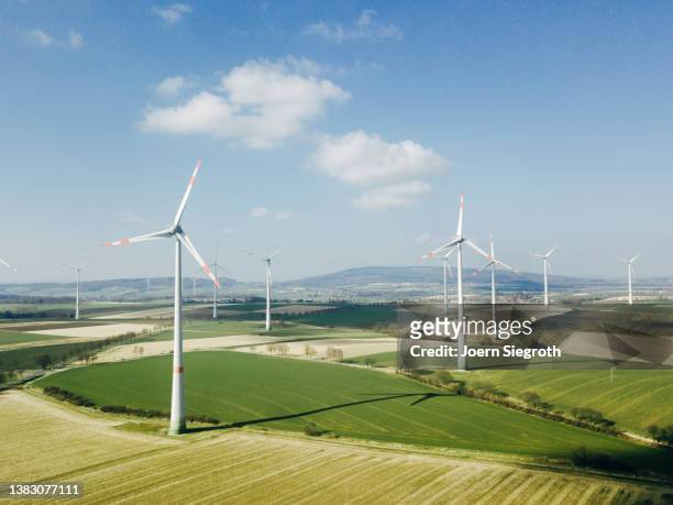 aerial view of wind turbines on field - lower saxony stock pictures, royalty-free photos & images