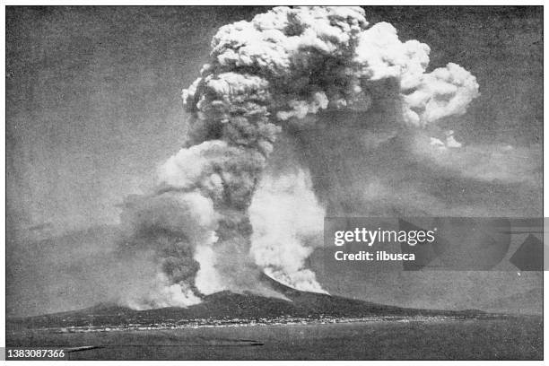 stockillustraties, clipart, cartoons en iconen met antique travel photographs of naples and campania: vesuvius eruption 1872 - volcanic landscape