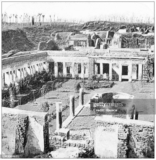 antique travel photographs of naples and campania: pompeii, house of diomedes - albatross stock illustrations