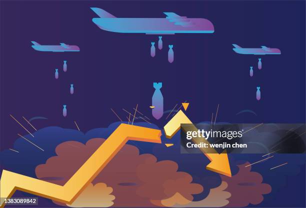 airplanes bomb, stocks drop - air raid stock illustrations