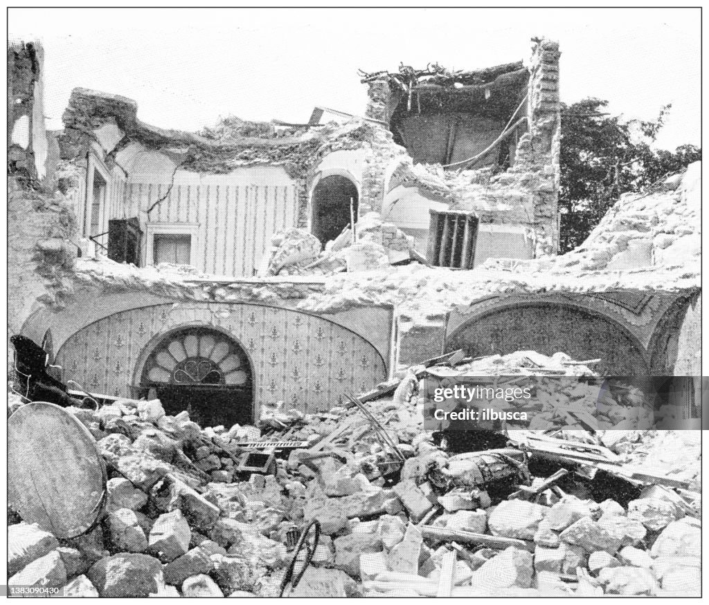 Antique travel photographs of Naples and Campania: Ischia earthquake, drawing room of la Piccola Sentinella
