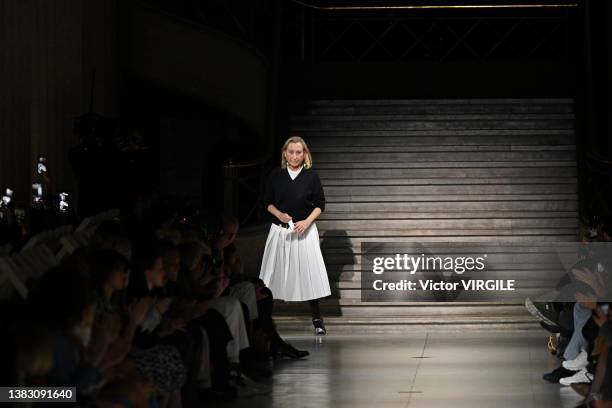 Fashion designer Miuccia Prada walks the runway during the Miu Miu Ready to Wear Fall/Winter 2022-2023 fashion show as part of the Paris Fashion Week...