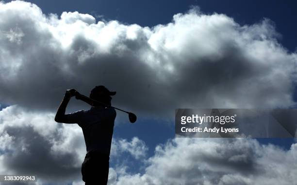 Kyle Stanley hits a tee shot during the Pro Am prior to The Honda Classic at PGA National Resort And Spa on February 23, 2022 in Palm Beach Gardens,...