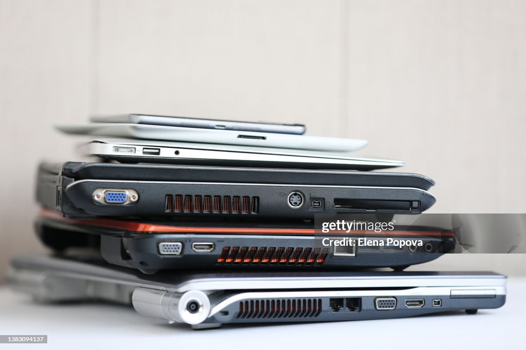 Stack of Laptops Ready For Recycling