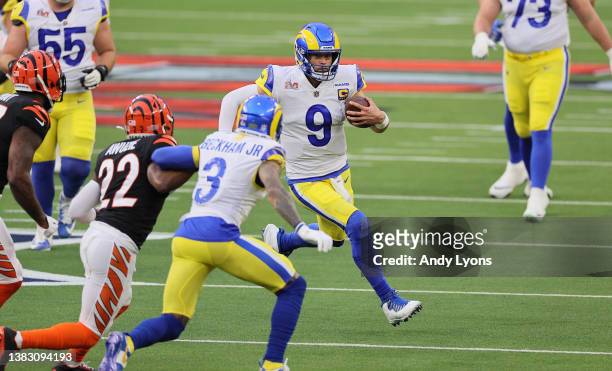Matthew Stafford of the Los Angles Rams against the Cincinnati Bengals during the Super Bowl at SoFi Stadium on February 13, 2022 in Inglewood,...