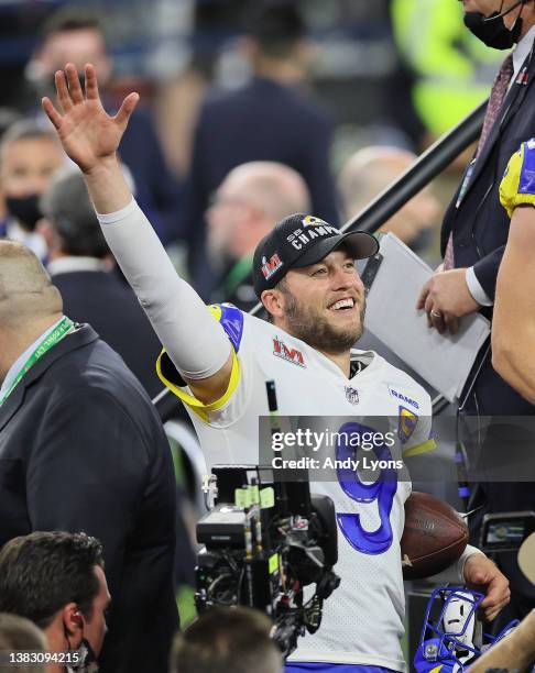 Matthew Stafford of the Los Angles Rams against the Cincinnati Bengals during the Super Bowl at SoFi Stadium on February 13, 2022 in Inglewood,...