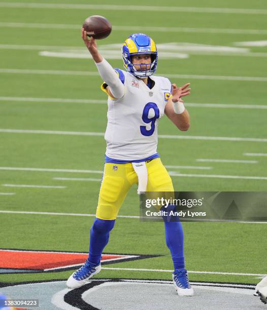 Matthew Stafford of the Los Angles Rams against the Cincinnati Bengals during the Super Bowl at SoFi Stadium on February 13, 2022 in Inglewood,...