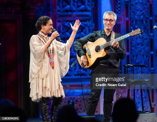Israeli singer Noa performs with Gil Dor at B'nai Jeshurun synagogue on the upper west side on March 06, 2022 in New York City.