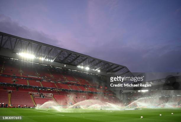 General view before the UEFA Champions League Round Of Sixteen Leg Two match between Liverpool FC and FC Internazionale at Anfield on March 08, 2022...
