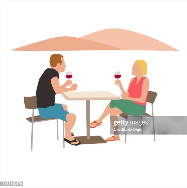 couple having wine together desert - dining friends stock illustrations