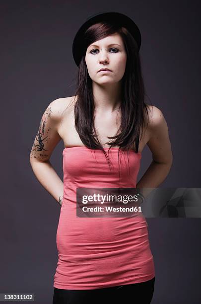 young woman with tattoos, portrait - punk studs stock pictures, royalty-free photos & images