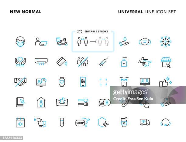 new normal universal two color line icon set with editable stroke - conference call 幅插畫檔、美工圖案、卡通及圖標