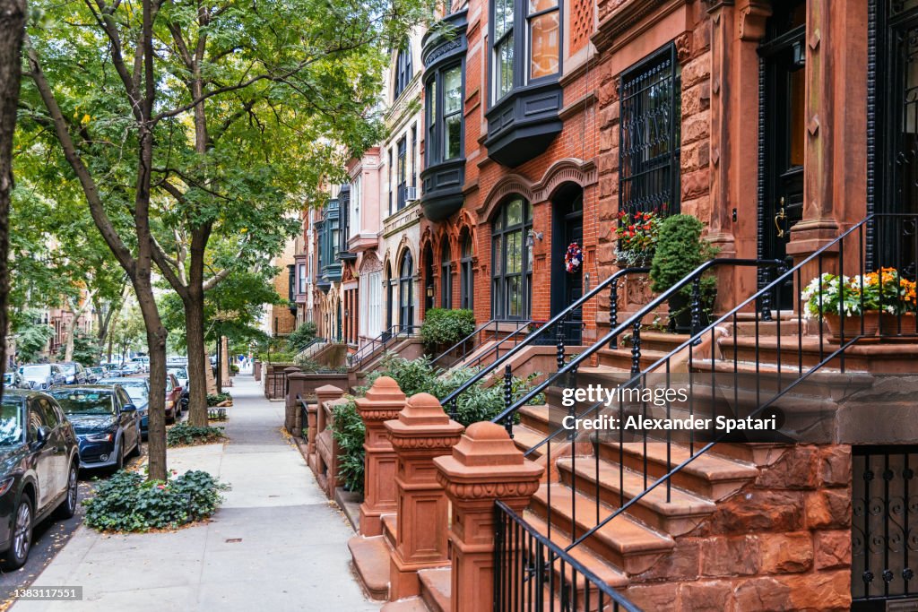 Residential brownstone row-houses in Upper East Side, New York City, USA