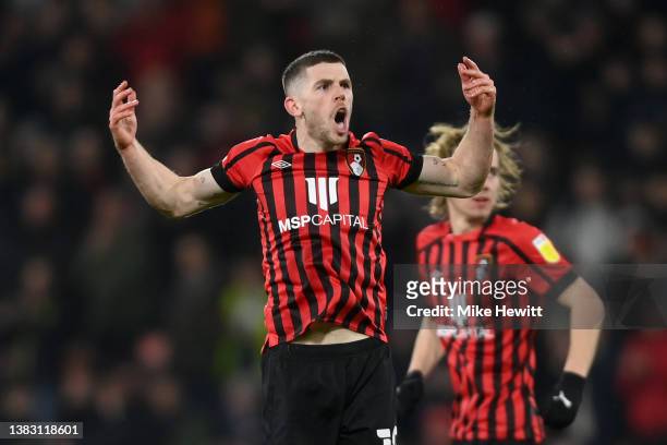 Ryan Christie of AFC Bournemouth celebrates after scoring their team's first goal during the Sky Bet Championship match between AFC Bournemouth and...