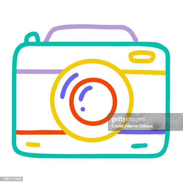 stockillustraties, clipart, cartoons en iconen met hand drawn photo camera icon - art of the vintage selfie