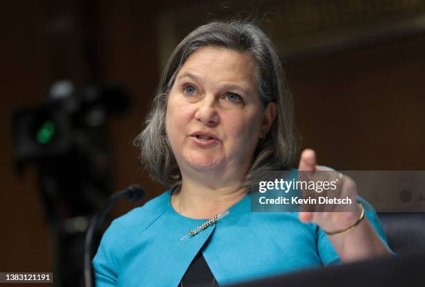 Undersecretary of State for Political Affairs Victoria Nuland testifies before a Senate Foreign Relation Committee hearing on Ukraine on March 08,...