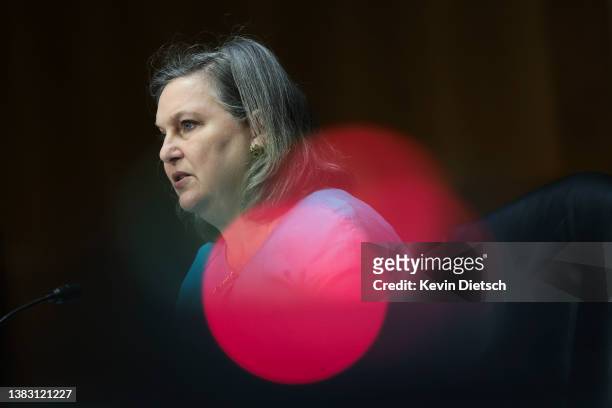 Undersecretary of State for Political Affairs Victoria Nuland testifies before a Senate Foreign Relation Committee hearing on Ukraine on March 08,...