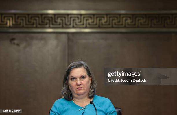 Undersecretary of State for Political Affairs Victoria Nuland testifies before a Senate Foreign Relation Committee hearing on Ukraine on March 08,...