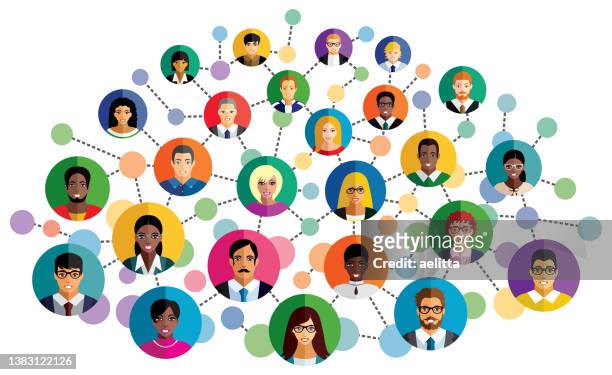 stockillustraties, clipart, cartoons en iconen met vector illustration of an abstract scheme, which contains people icons. - connection