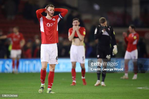 Mads Andersen of Barnsley looks dejected following the Sky Bet Championship match between Barnsley and Stoke City at Oakwell Stadium on March 08,...