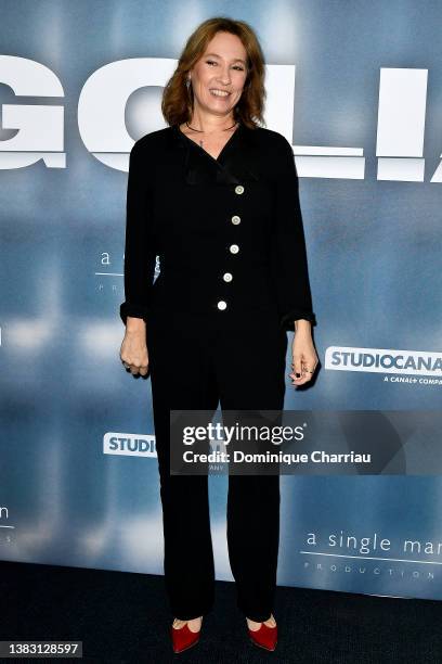 Emmanuelle Bercot attends the "Goliath" premiere at Cinema UGC Normandie on March 08, 2022 in Paris, France.