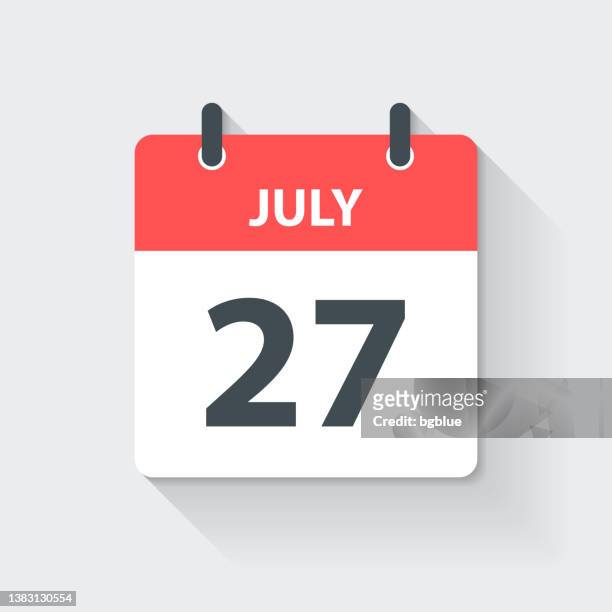 ilustraciones, imágenes clip art, dibujos animados e iconos de stock de 27 de julio - icono de calendario diario en estilo de diseño plano - julio