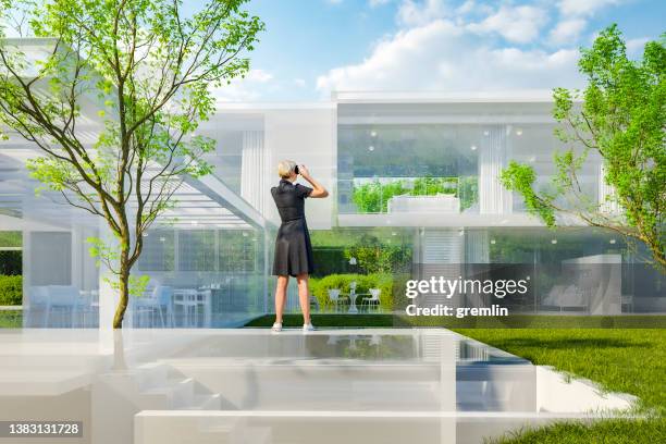 casa modello architettonico moderno come proiezione vr - arredamento da giardino foto e immagini stock