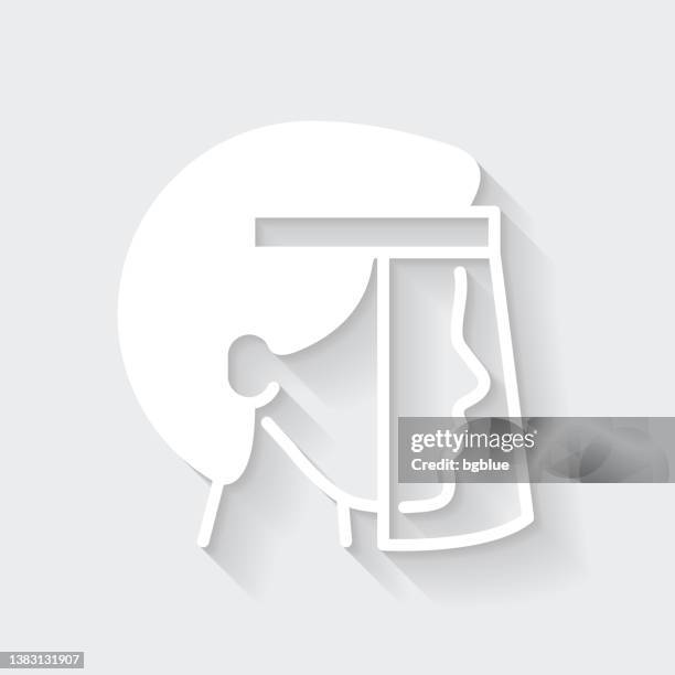 person with medical protective face shield. icon with long shadow on blank background - flat design - shielding face stock illustrations
