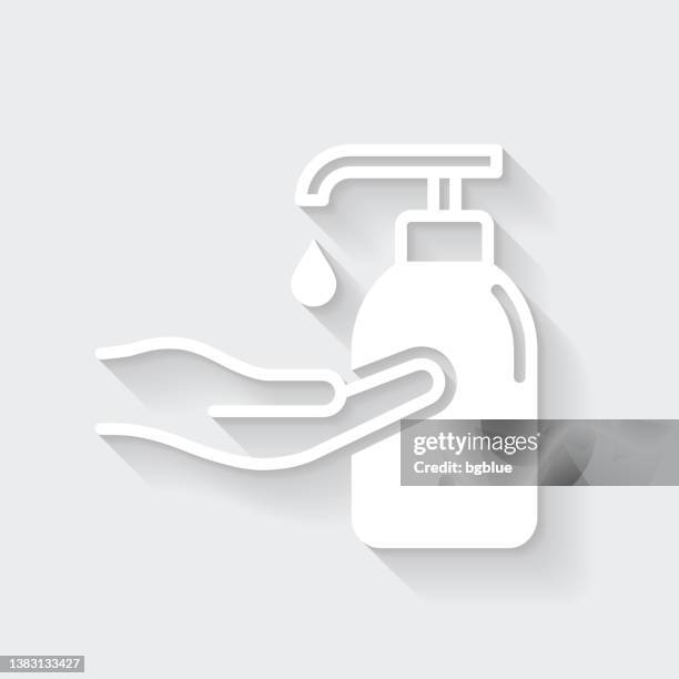 hand sanitizer use for disinfection. icon with long shadow on blank background - flat design - hair gel stock illustrations