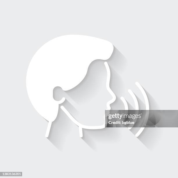 voice recognition. icon with long shadow on blank background - flat design - microphone 3d stock illustrations