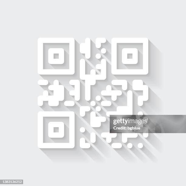 qr code. icon with long shadow on blank background - flat design - papers scanning to digital vector stock illustrations