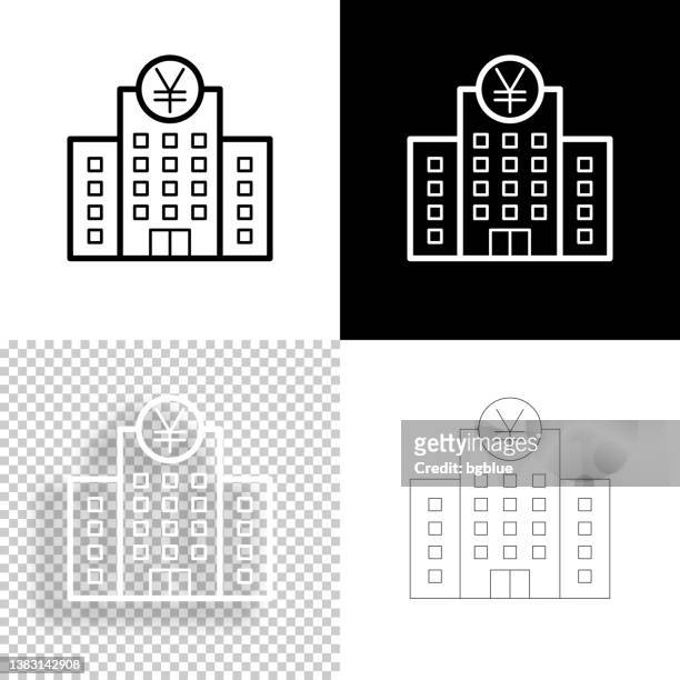 ilustrações de stock, clip art, desenhos animados e ícones de bank with yen sign. icon for design. blank, white and black backgrounds - line icon - inside bank